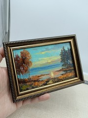 Summer Nature Oil Painting Original Art Rural Landscape River 4 x 6 inches