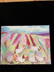 “Taos Chickens” Oil Painting Original Painting Large 18” X14”