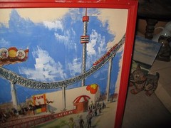 Vintage Midcentury Amusement Park Art Bright & Cheery 19 1/4″ x 29″ Under glass