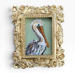 Pelican mini bird watercolor print of original painting • vintage ornate frame