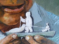 Original Oil Painting Man Portrait Eskimo Artist Carving Seal Statue Art Signed