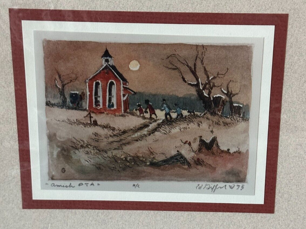Vtg 1991 Original PRINT Signed OH Artist Ed Gifford Matted Amish PTA