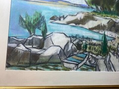 Frederick Childs (1908 – 1978) „Coastal Landscape“ Pastel Painting-Signed/Framed