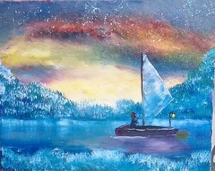 The Heavenly Sailing, Acrylic Painting – 16×20 Hand Painted Artwork on Canvas