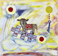 Black Sheep Original Mixed Media Painting Cardboard Folk Surreal Art With Frame