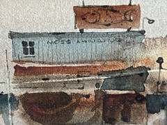 Ritchie Benson (1941-1996) original small watercolor painting Moss Landing CA