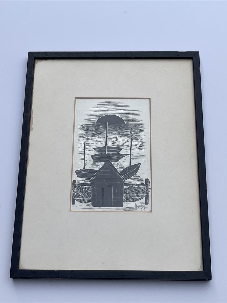 MARGO HOFF PAINTING ANTIQUE NAUTICAL WPA ERA 1930’S DRAWING FAMOUS MODERNIST