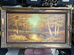 Phillip Cantrell SIGNED Landscape Trees OIL painting 74 x 48 in. Framed canvas