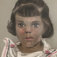 Vintage Pastel  Painting Young Girl Portrait  Signed And Dated 1964