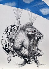 ALAIN DONATE SURREAL CUBAN ART Painting ORIGINAL SKETCH INK/CARDBOARD 12″X 16″