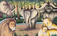 Realistic Art Wild Animals Lion Leopard Elephant Buffalo Minor Finest 12x8Inches