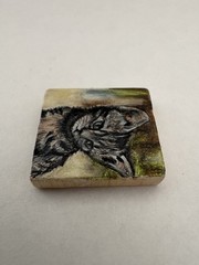 Gray Tabby Kitten Cat Art Miniature Oil Painting Original Scrabble Tile OOAK