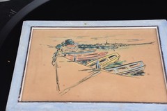 DAVID HENDLER , ORIGINAL PAINTING, ,47 X33 CM, BOATS ON A RIVER (YARKON ?) BANK
