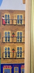 Vtg MCM Surrealist Bright Folk Art City Scape Framed Oil Painting FREE US SHIP