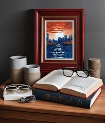 Vibrant Urban Sunset Painting Original Oil City Skyline Artwork 5×7″ Modern Art