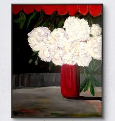 Modern Floral Still Life Painting 30×24 | Red White Black | Contemporary Art
