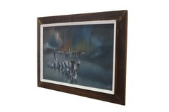 Charles Obas Rainy Haitian Village Scene Sailboats Figures Oil Painting 29″