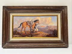 Bill Chappell Painting Canyon Landscape American Impressionist Man Cowboy Horse