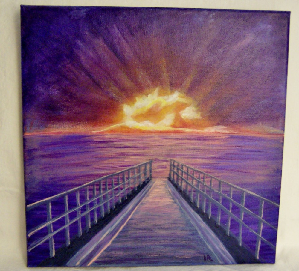 „Brilliant Sunset“ US 2000-Now Artist Signed Original Acrylic 12″ x 12″ Painting