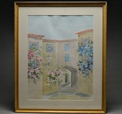ISABELLE BIJELIC Original Vintage Signed European Cityscape Watercolor Painting
