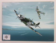 Raymond Waddey Painting WW2 Supermarine Spitfire Pilot Sign Steve Pisanos 18×24″