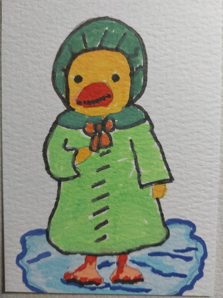 GAT Original Painting Whimsical Animals DUCK Artwork 3.5X2.5 ACEO Art Gift