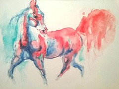 Horse running Art painting.Signed watercolor painting equine,equestrian art 7×5″