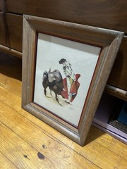 VTG MCM SIGNED ORIGINAL MATADOR BULL FIGHTING PAINTING by ARTIST CALINDOR MEXICO