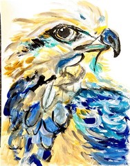 TITA PAINTZ Hawk Bird Portrait Hand Painted Acrylic Paper Art 9×12 Wall Art