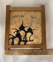 Vintage Rustic Ink Painting On Wood In Wood Frame
