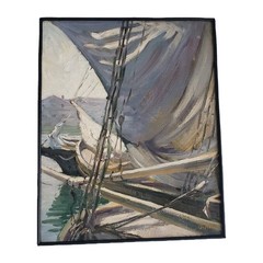 VTG MCM Maritime Oil Painting Monogram G.H.T. Heavy Impasto Sails Harbor 12″x15″