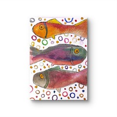Three Fish With Bubbles Contemporary Expressionist Original Watercolor 5×7