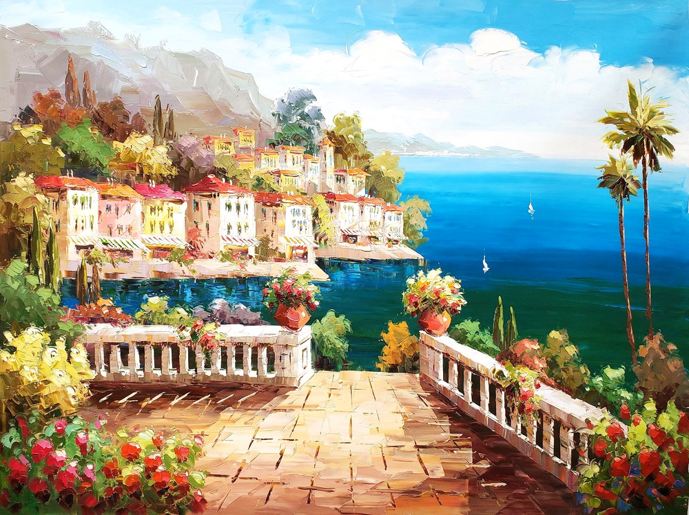 Mediterranean View, #6FMD-5, 36″x48″- 100% Hand painted Oil Painting on Canvas