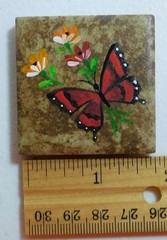 Butterfly &Flowers Hand Painted on Ceramic Tile Magnet Art by Rain Crow