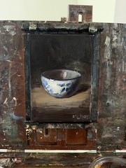 Blue and White Porcelain Bowl- still life oil painting-5” x 7” by Karen Chan
