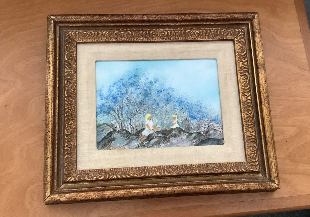 ENAMELED PICTURE TWO CHILDREN IMPRESSIONISM STYLE BY C.SIMKIN