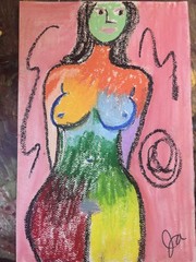 Colorbound Figures 12 – Original Oil Pastel Abstract Figure 6×9