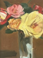 EXCEPTIONAL ANTIQUE FRENCH MODERN STILL LIFE OIL PAINTING OLD VINTAGE ROSES 1950