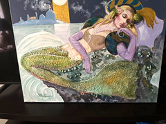 Martinaque „Sleeping Mermaid“ original Textured Canvas Painting Signed, Unframed