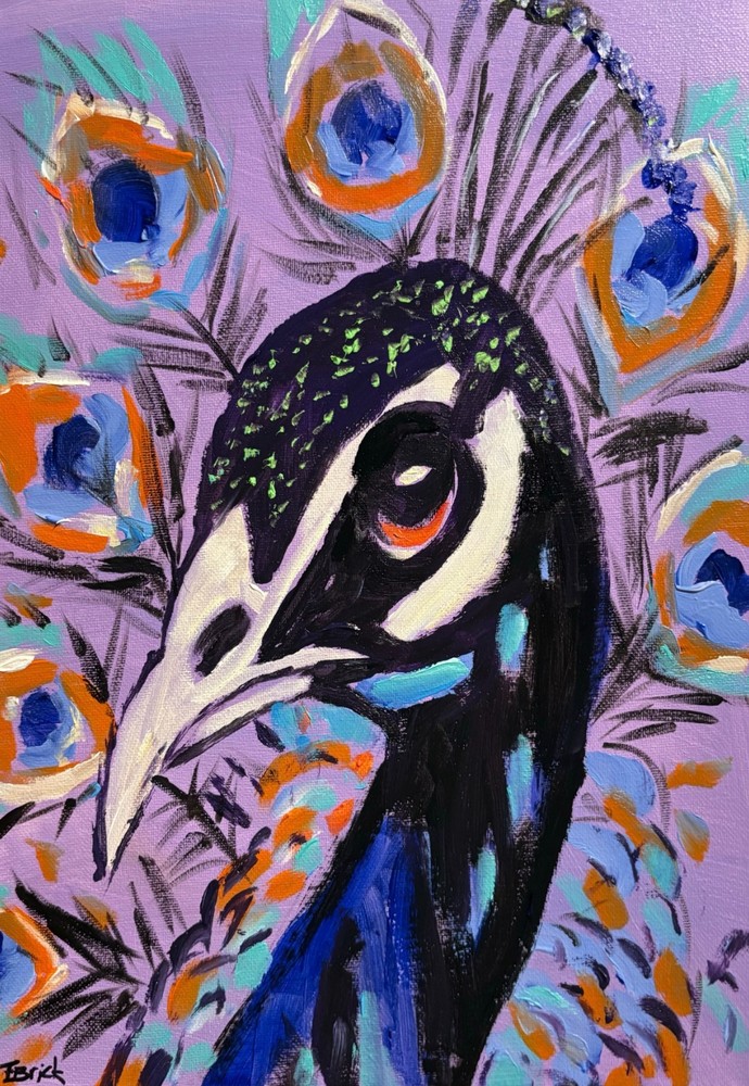 Peacock Portrait Painting Original Colorful Bird Expressionist Artwork