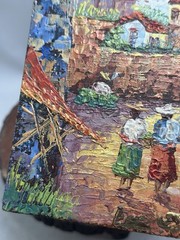 Original Oil Painting Village Street On Board 9” X 5.5” Incredible