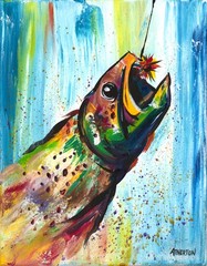 Atherton Original 11×14 Trout Fishing Painting Fly Fishing Acrylic on Canvas