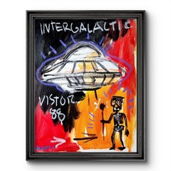 Aleph Original Art Ufo Alien 14×11 Neo Expressionist Basquiat Painting Canvas