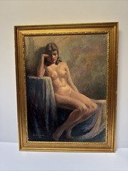 HOWARD SCHULER PAINTING NUDE WOMAN FEMALE MODEL MID CENTURY LISTED OIL ANTIQUE