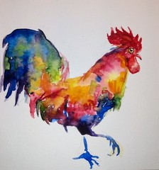 Colorfu rooster chicken Bird art watercolor painting,nature lover unique gift
