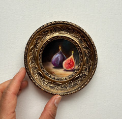 Miniature Fig Oil Painting – Original Fruit Art Tiny Still Life