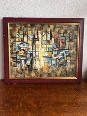 Avigdor Oil Painting Of An City Scape Multi Colored Signed Bottom Right And Back