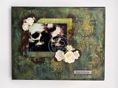 ORIGINAL Mixed Media on Canvas, BONE COLLECTOR, 8 X 10″ Collage Art, Gothic