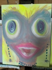 BLESSED#1521 Alien Friend 20×16 Original Art Canvas Acrylic