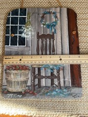 CHAIR WITH FLOWERS APPLES on SLATE Maine Original Hand Painted